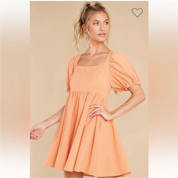 Mable One Kiss Away Peach Square Neck Puff Sleeve Babydoll Mini Dress size S - Picture 4 of 13